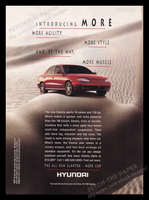 Hyundai Elantra Car 1990s Print Advertisement Ad 1996 Arm Muscle Vehicle Fetch the Paper!