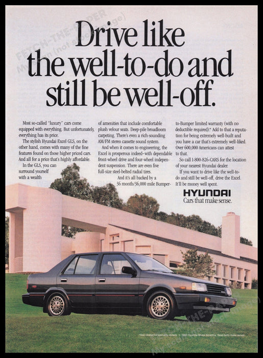 Hyundai Excel GLS Car 1980s Print Advertisement Ad 1989 Well-to-do Fetch the Paper!