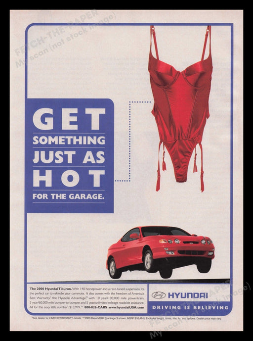 Hyundai Tiburon 2000s Print Advertisement 2000 Hot Red Lingerie Fetch the Paper!