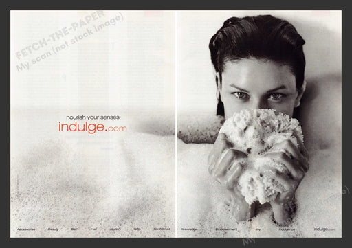 Indulge 2000s Print Advertisement (2 pages) 2000 Luffa Bubble Bath Woman Fetch the Paper!