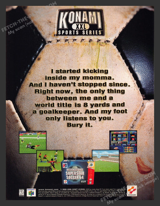 1997 Print Advertisement International Superstar Soccer 64 Video Game Ad.