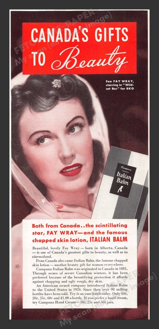 1941 Italian Balm for Chapped Skin Lotion Fay Wray Print Advertisement Ad
