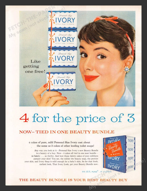 1956 Ivory Soap Bundle Beautiful Girl Color Print Advertisement Ad