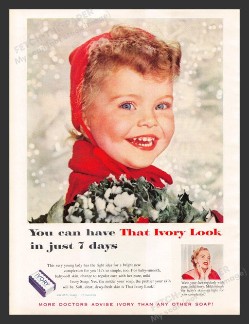 1956 Ivory Soap Toddler Holiday Christmas Color Print Advertisement Ad