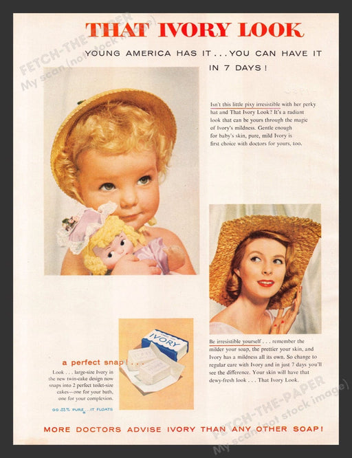 1956 Ivory Soap Toddler Sun Hat Color Print Advertisement Ad