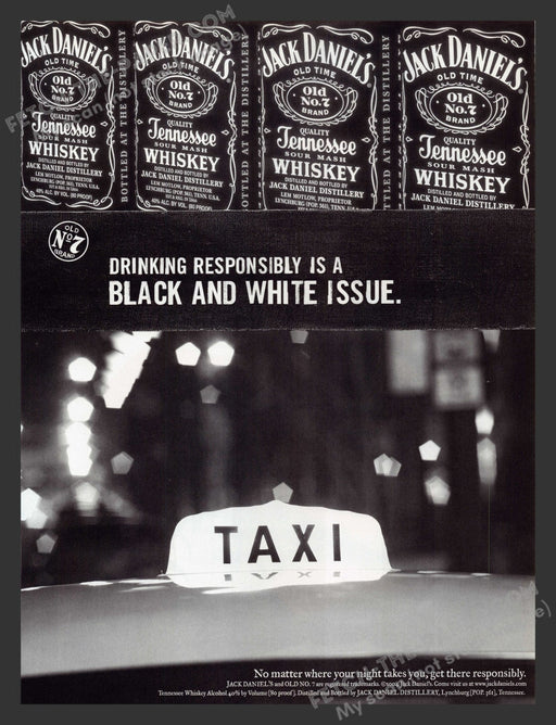2005 Print Advertisement Jack Daniel's Black and White Taxi Alcohol Ad.