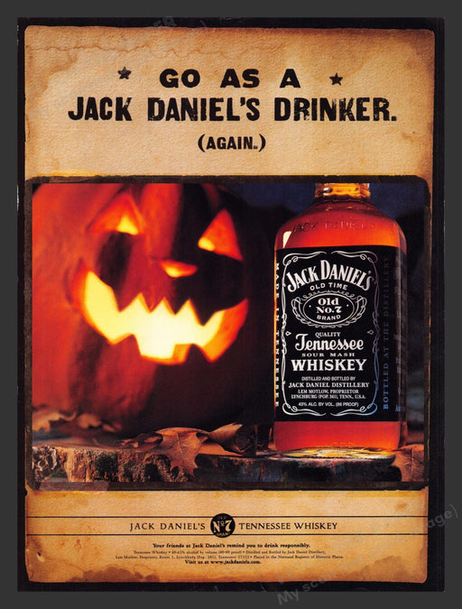 2000 Jack Daniels Pumpkin Halloween Alcohol Print Advertisement Ad.