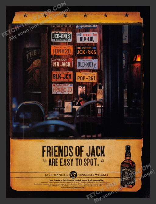 2001 Print Advertisement Jacks Daniel's Bar License Plate Wall Alcohol Ad.