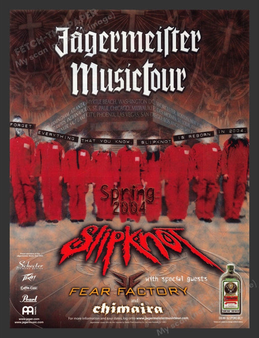 2004 Jagermeister Music Tour Slipknot Print Advertisement Ad