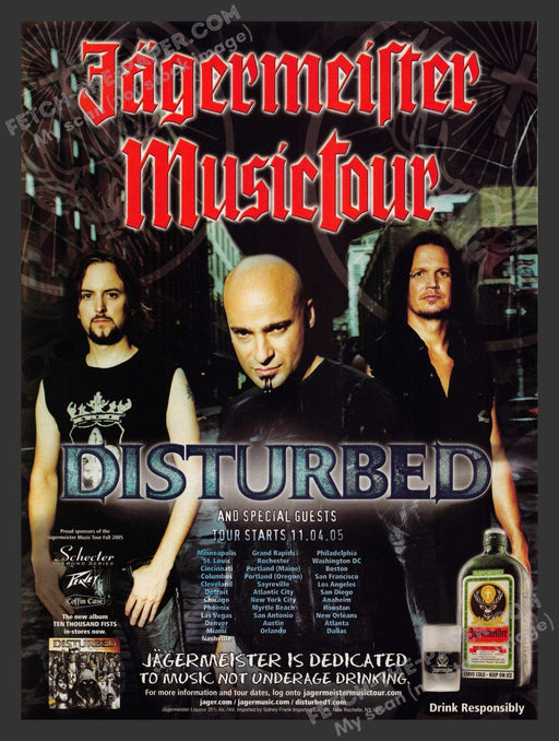 2005 Print Advertisement Jagermeister Music Tour Disturbed Musician Alcohol Ad.