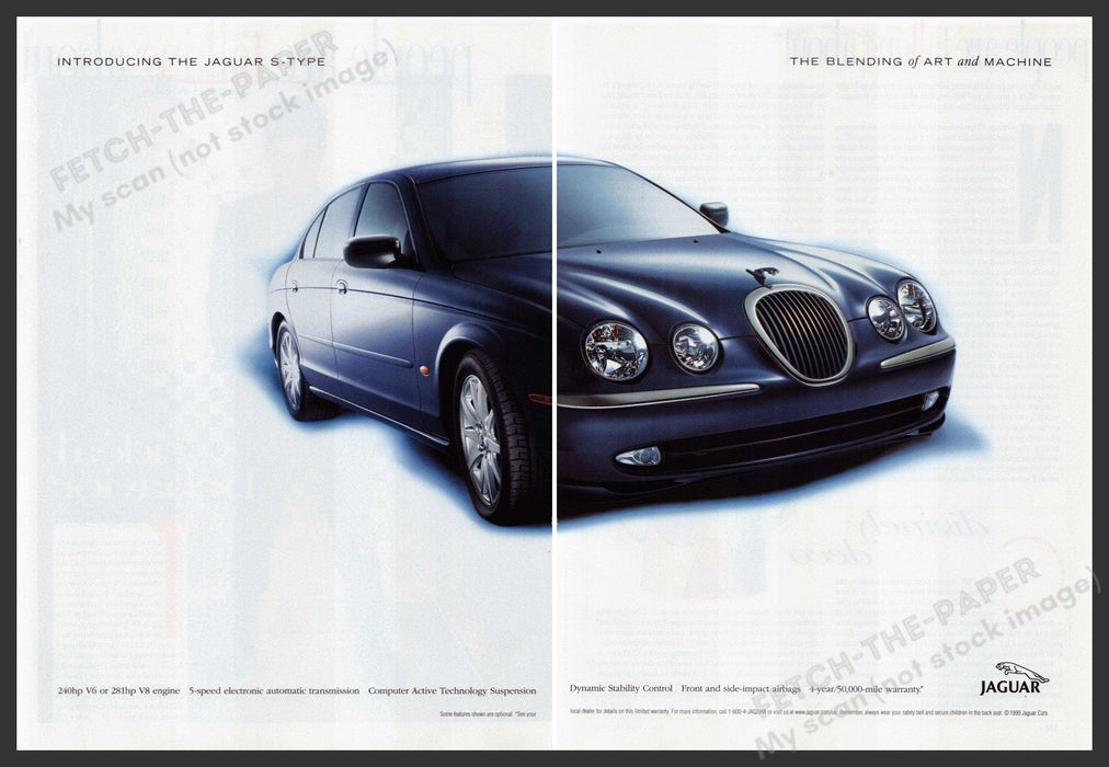 Jaguar S-Type Car 1990s Print Advertisement (2 pages) 1999 Art & Machine Fetch the Paper!