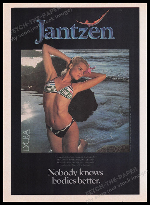 Jantzen Swimwear 1980s Print Advertisement Ad 1982 "Nobody Knows Bodies Better" Fetch the Paper!