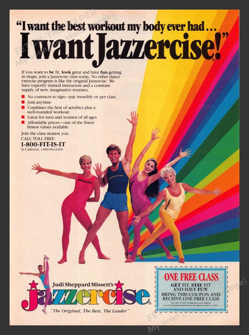 1984 Jazzercise Judi Sheppard Missett Rainbow Print Advertisement Ad