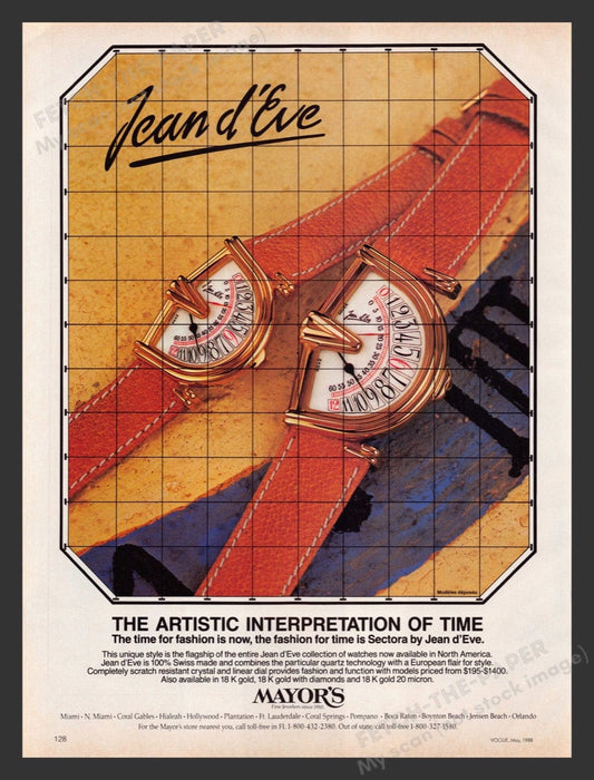 1988 Jean d'Eve Unique Watches Sectora Print Advertisement Ad