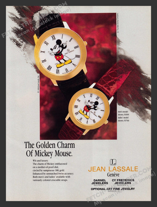 1990 Print Advertisement Jean Lassale Watches Mickey Mouse Ad.