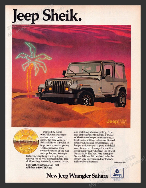 1987 Jeep Sheik Wrangler Sahara Print Advertisement Ad