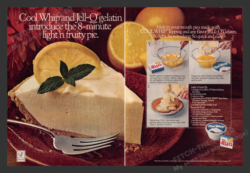 1979 Jell-O Light 'n Fruity Pie w/ Cool Whip Recipe Print Advertisement (2 Pgs)