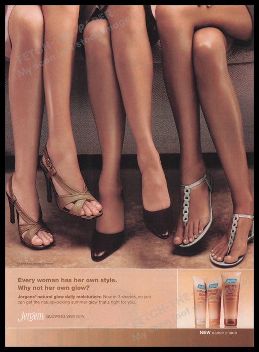 Jergens Glowing Skin 2000s Print Advertisement Ad 2006 Tan Legs Fetch the Paper!
