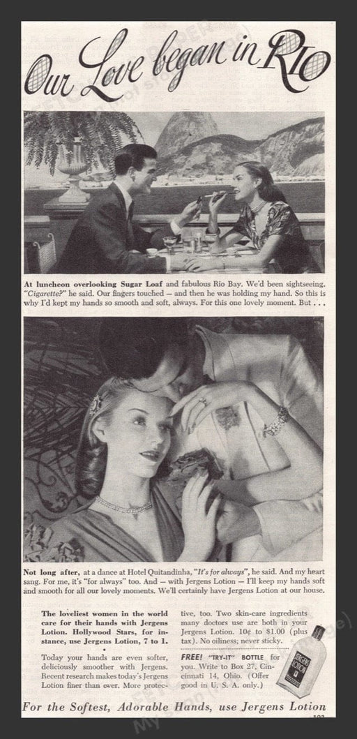 1948 Jergens Lotion Sugar Loaf Rio Print Advertisement Ad