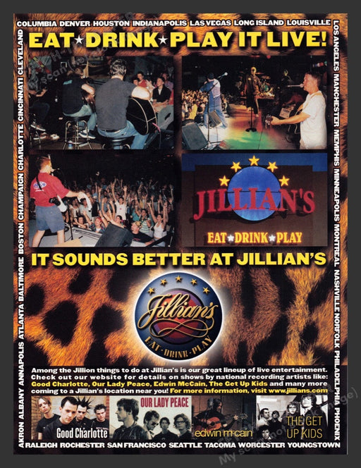2003 Jillian's Eat Drink Play it Live Print Advertisement Ad
