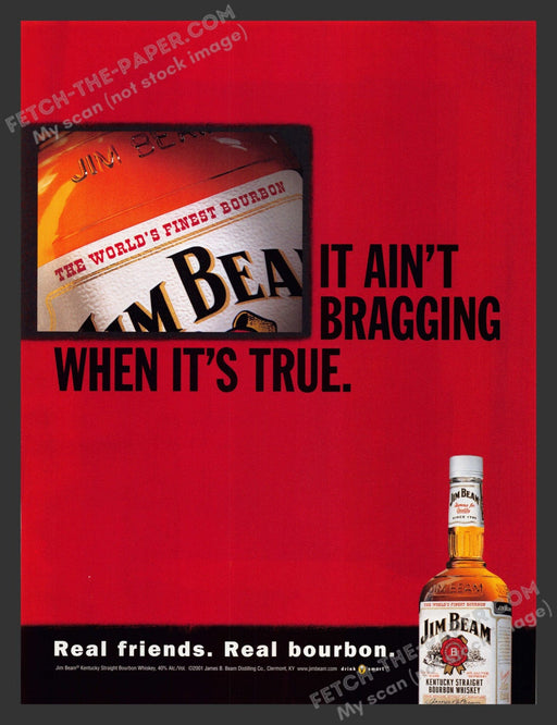 2001 Print Advertisement Jim Beam "The World's Finest Bourbon" Alcohol Ad.