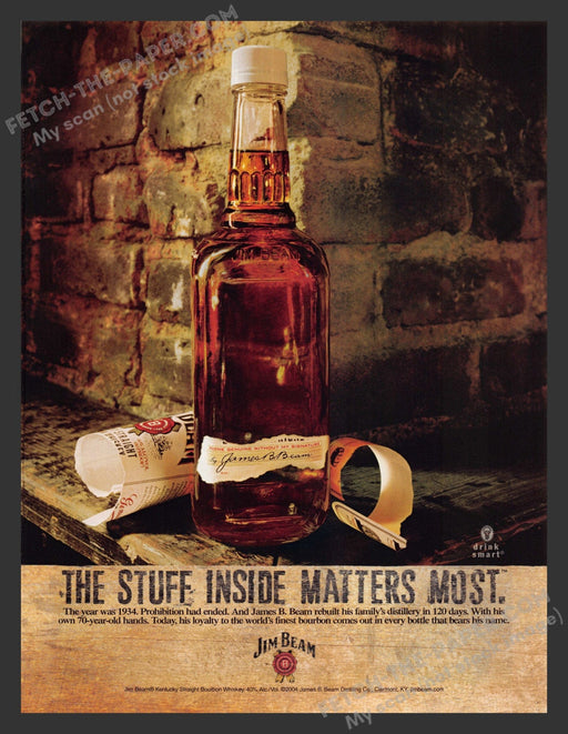 2005 Print Advertisement Jim Beam Torn Label on Bottle Alcohol Ad.