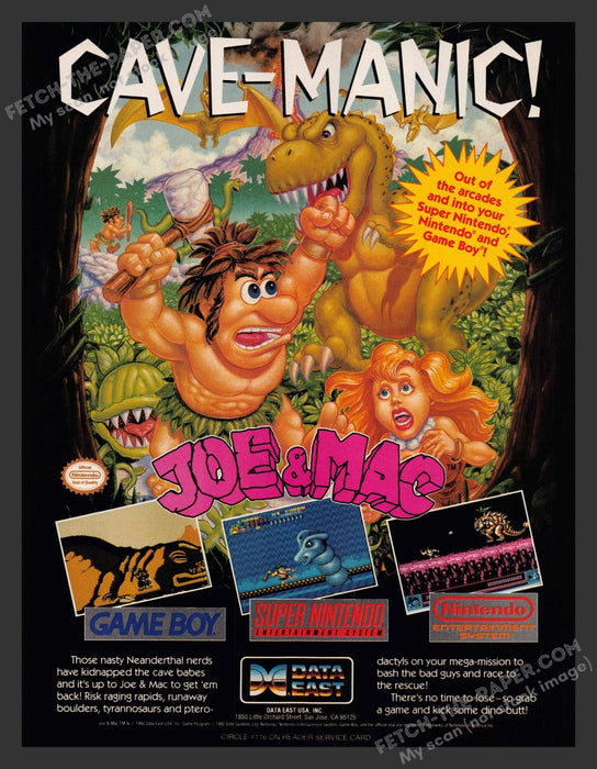 1992 Print Advertisement Joe & Mac Video Game Ad.