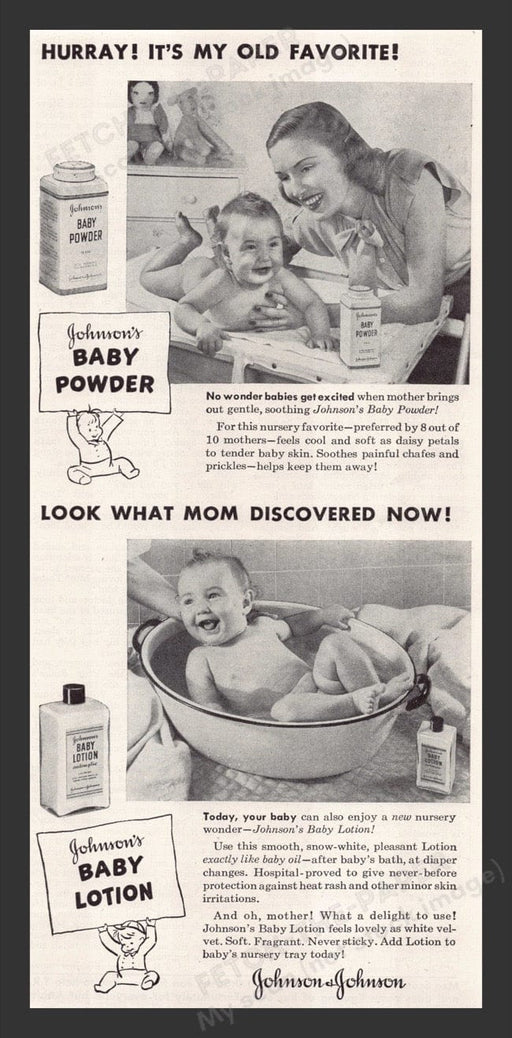 1948 Johnson's Baby Powder & Lotion Baby's Bath Print Advertisement Ad