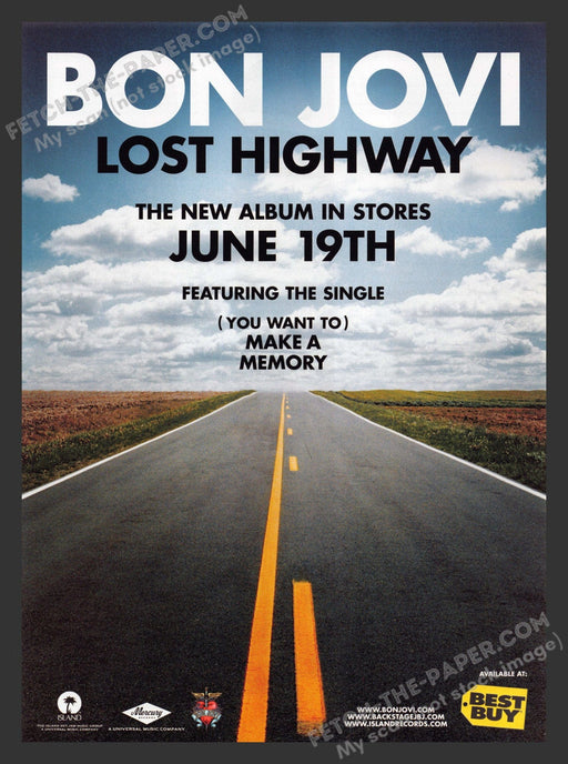 2007 Print Advertisement Jon Bon Jovi "Lost Highway" New Album Release Ad.