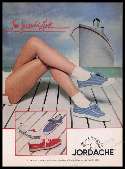 Jordache Footwear 1980s Print Advertisement Ad 1982 Legs Cruise Ship Dock Fetch the Paper!