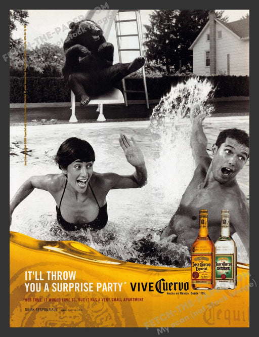 2005 Print Advertisement Jose Cuervo Grizzly in the Pool Alcohol Ad.