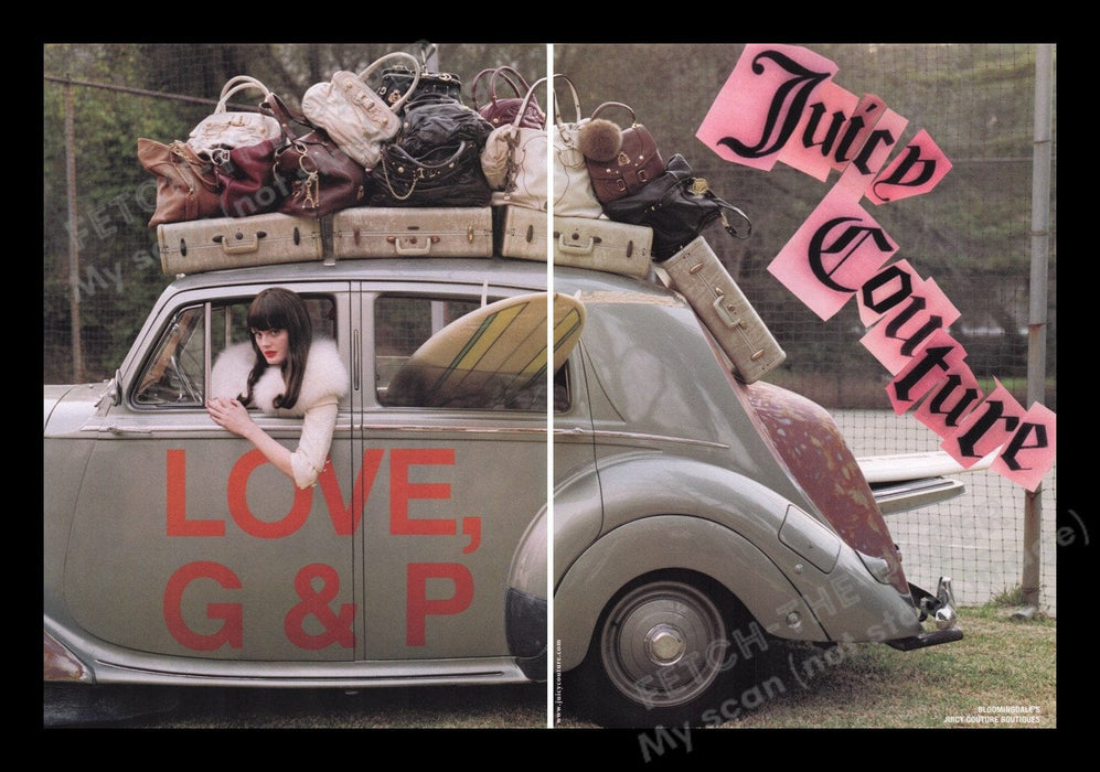 Juicy Couture Clothing 2000s Print Advertisement Ad (2 pages) 2007 Car Luggage Fetch the Paper!