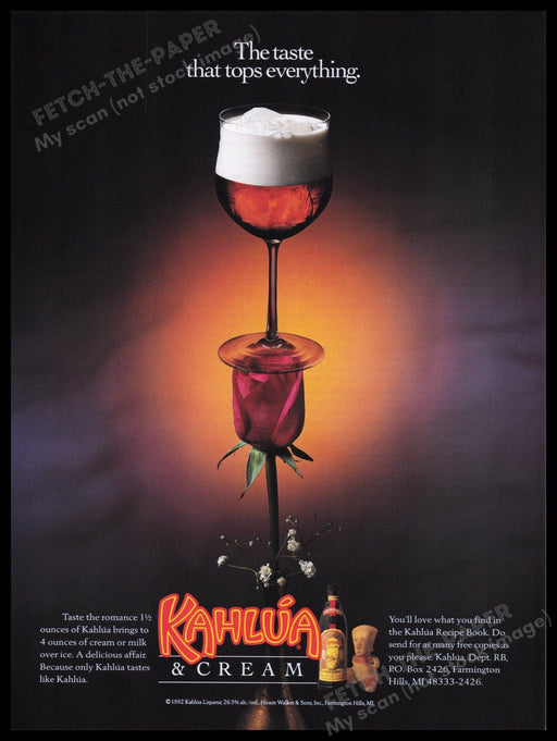 Kahlua & Cream 1990s Print Advertisement Ad 1992 The Taste that Tops Everything Fetch the Paper!