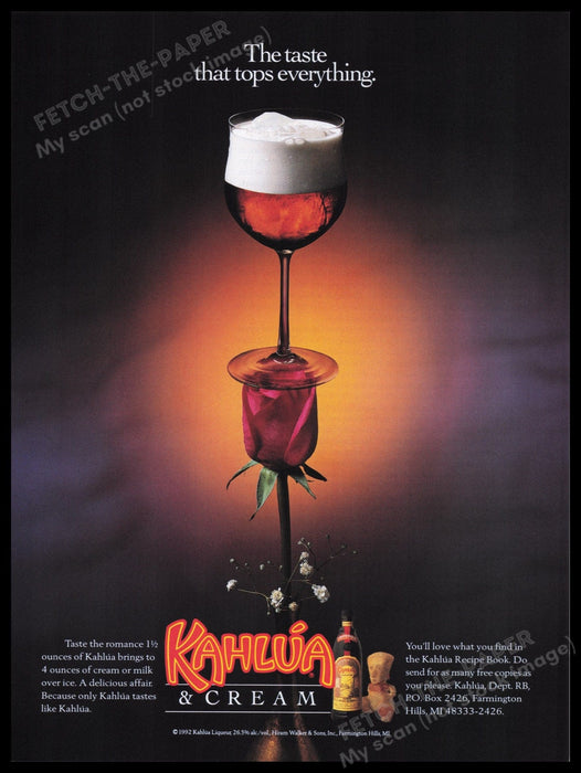 Kahlua & Cream 1990s Print Advertisement Ad 1992 The Taste that Tops Everything Fetch the Paper!