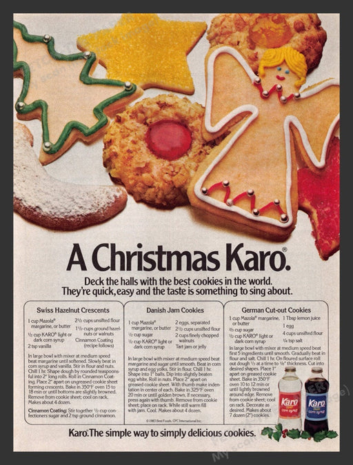 1983 Karo Corn Syrup Christmas Cookie Recipes Print Advertisement Ad