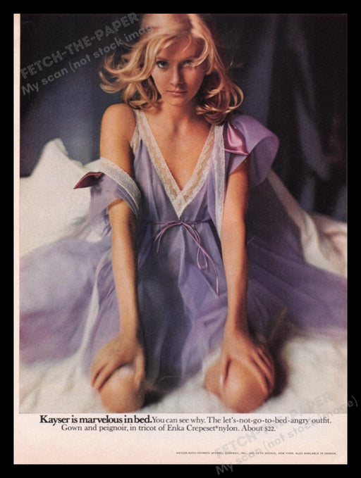Kayser Lingerie 1970s Print Advertisement Ad 1970 Marvelous in Bed Fetch the Paper!