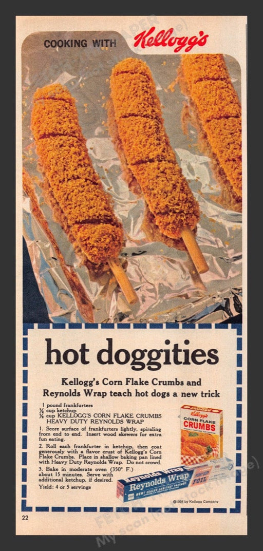 1964 Kellogg's Corn Flakes "Hot Doggities" Recipe Print Advertisement Ad