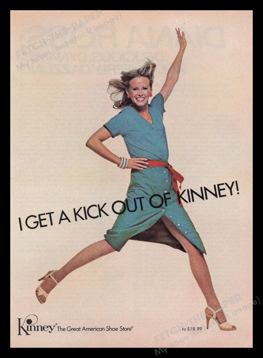 Kinney Shoes 1970s Print Advertisement Ad 1979 Model Jumping Legs Fetch the Paper!