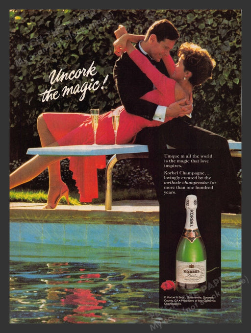 1984 Korbel Champagne Couple Kissing Diving Board Pool Print Advertisement Ad