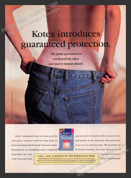 1995 Print Advertisement Kotex Personals Protective Underwear Ad.