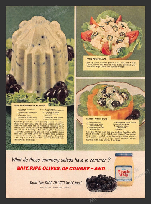 1964 Kraft Miracle Whip Black Olive Reipes Print Advertisement Ad