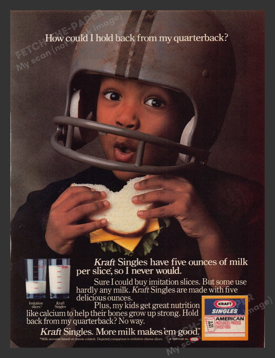1985 Kraft Singles American Cheese Kid Quarterback Print Advertisement Ad