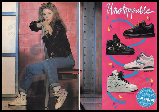 L.A. Gear Shoes 1990s Print Advertisement (2 pages) 1990 Stardust Billie Jean Fetch the Paper!