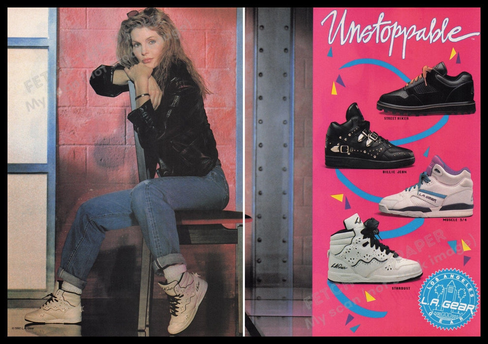 L.A. Gear Shoes 1990s Print Advertisement (2 pages) 1990 Stardust Billie Jean Fetch the Paper!