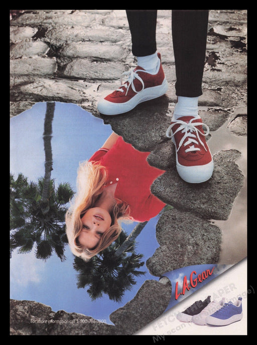 L.A. Gear Shoes 1990s Print Advertisement Ad 1996 Teen Girl Reflection Puddle Fetch the Paper!