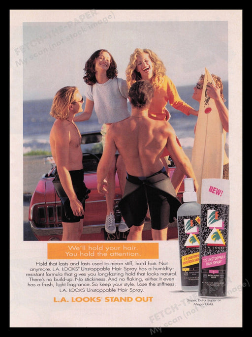 L.A. Looks 1990s Print Advertisement Ad 1996 Surfer Dudes Boys Hair Fetch the Paper!