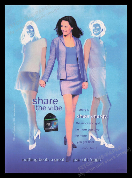 L'eggs 1990s Print Advertisement 1999 Sheer Energy Hosiery Legs "Share the Vibe" Fetch the Paper!