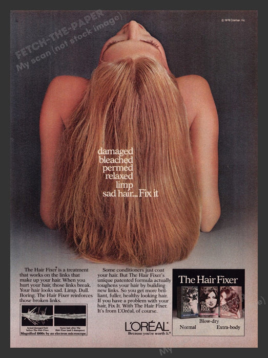 1979 L'Oreal "The Hair Fixer" Treatment Blonde Print Advertisement Ad