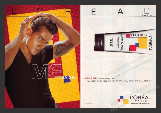 1999 L'Oreal Mega Gel James Dean Looking Model Print Advertisement (2 Pages)
