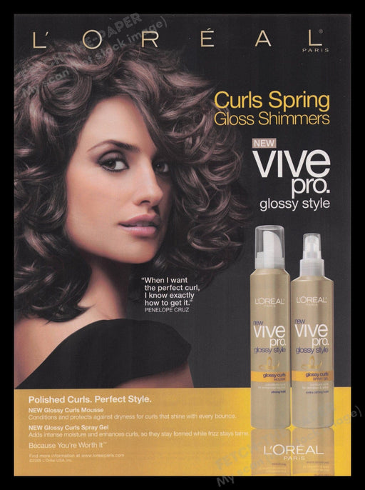 L'Oreal 2000s Print Advertisement Ad 2009 Hair Penelope Cruz Actress Fetch the Paper!